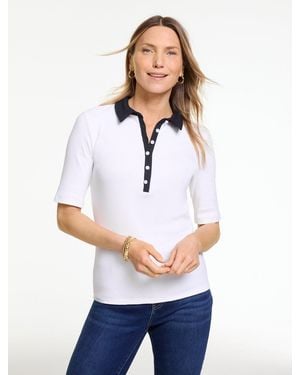 Talbots Elbow Sleeve Ribbed Polo - White