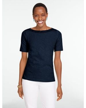 Talbots Crochet Trim Bateau Neck T-shirt - Blue