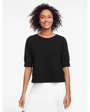 Talbots Elbow Sleeve Piqué Crewneck T-shirt - Black