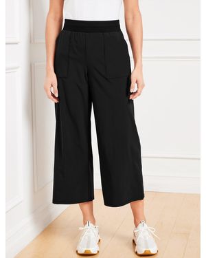 Talbots Lightweight Woven Stretch Wide Leg Ankle Trousers - Black