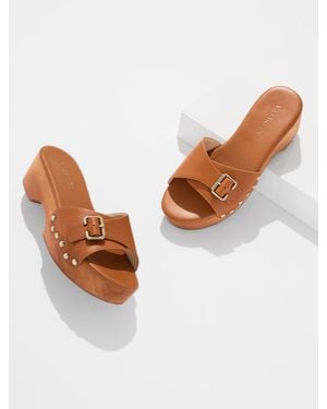 Talbots Winni Vachetta Wood Clog Sandals - White