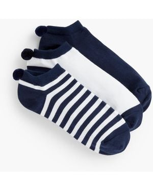 Talbots Three Pair Pom Pom Socks - Blue