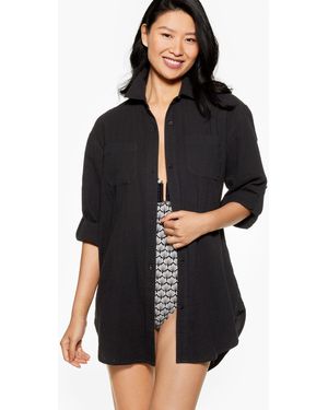 Aqua Club Gauze Shirt Cover-up - Black