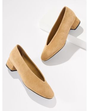 Talbots Winona Suede Block Heel Pumps - Natural