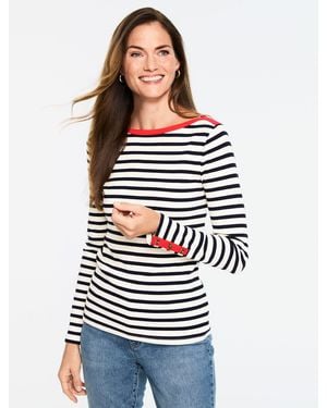 Talbots Ribbed Bateau Neck T-shirt - Grey