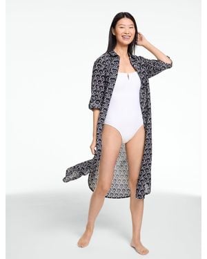 Talbots Aqua Club Lapping Waves Voile Long Shirt Cover-up - White