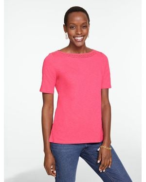 Talbots Crochet Trim Bateau Neck T-shirt - Pink