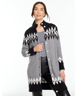 Talbots Fair Isle Mockneck Cardigan Sweater - Grey