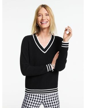 Talbots Shaker Stitch V-neck Jumper - Black