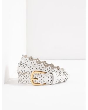Talbots Perforated Flower Belt - White