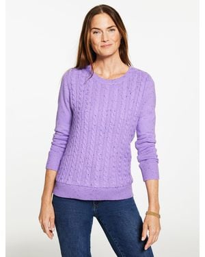 Talbots Tweed Cable Knit Crewneck Sweater - Purple