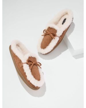 Talbots Marley Suede Shearling Slippers - Brown