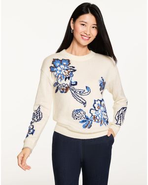 Talbots Jacobean Jacquard Crewneck Jumper - White
