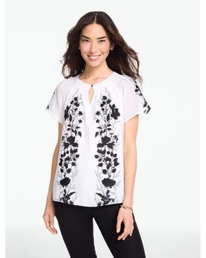 Talbots Smocked Short Sleeve Top - White