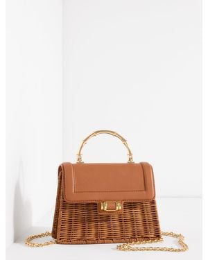 Talbots Leather Trim Wicker Crossbody Bag - Brown