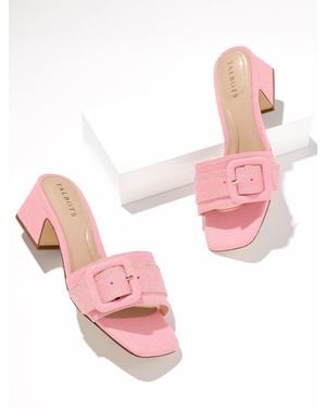 Talbots Kathryn Buckle Linen Block Heel Sandals - Pink