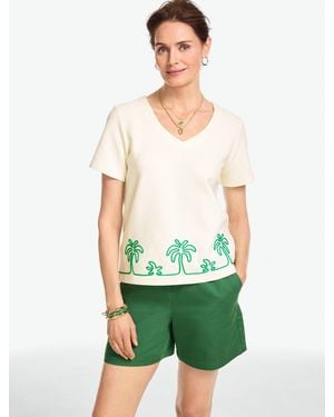 Talbots Embroidered Palm V-neck T-shirt - Green