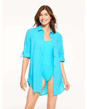 Aqua Club Seersucker Shirt Cover-up - Blue