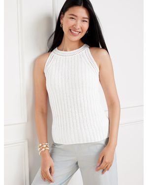Talbots Crochet Trim Halter Jumper Tank Top - White