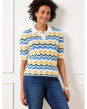 Talbots Flame Stitch Polo Sweater - Blue