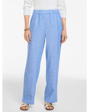 Talbots Washed Linen Wide Pull-on Trousers - Blue