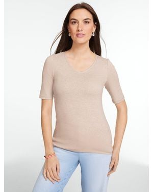Talbots Elbow Sleeve V-neck T-shirt - White