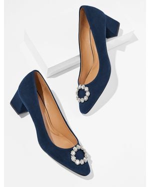 Talbots Kayla Embellished Suede Block Heel Court Shoes - Blue