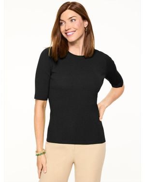 Talbots Elbow Sleeve Ribbed Crewneck Jumper - Black
