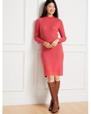Talbots Button Mockneck Ribbed Shift Dress - Red
