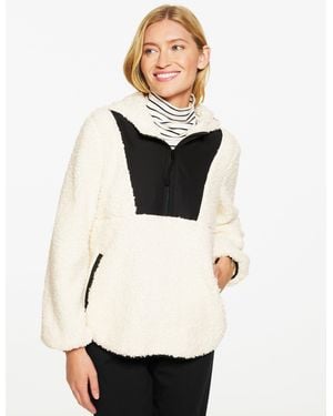 Talbots Sherpa Half-zip Hooded Pullover Sweater - Natural