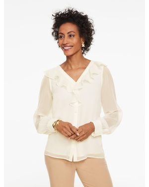 Talbots Ruffle Neck Crinkle Top - White