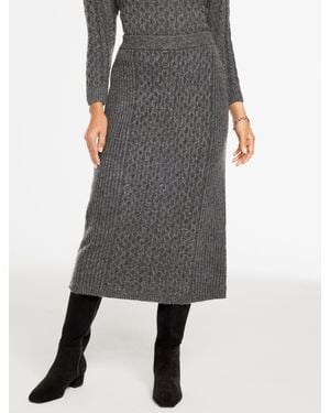 Talbots Mixed Cable Knit Midi Skirt - Gray