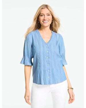 Talbots Pintuck Chambray Top - Blue