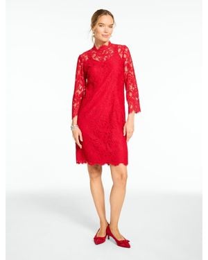 Talbots Rsvp Fern Lace Mockneck Dress - Red