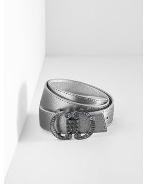Talbots Reversible Metallic Crystal Pebble Leather Belt - Grey