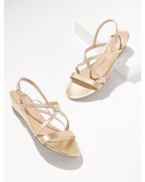 Talbots Capri Metallic Leather Wedge Sandals - Natural
