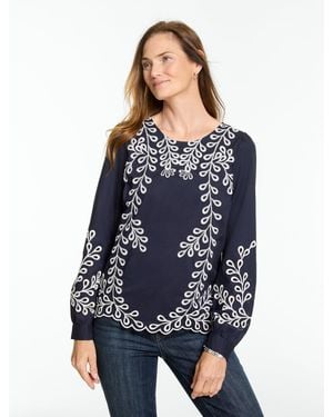 Talbots Embroidered Poplin Top - Blue