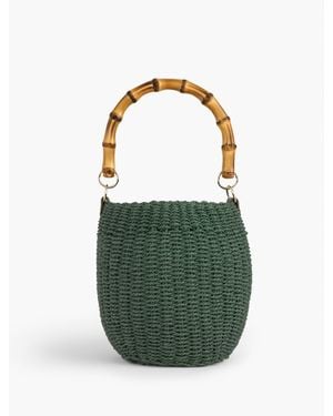 Talbots Bamboo Handle Straw Bucket Bag - Green