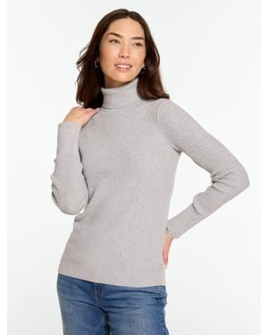 Talbots Metallic Ribbed Turtleneck Pullover Sweater - Gray