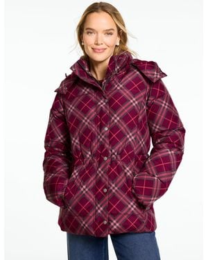 Talbots Magnificent Plaid Short Hooded Puffer Jacket - Red