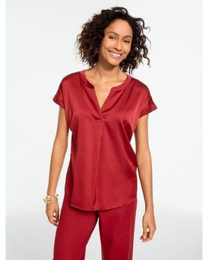 Talbots Soft Satin Charmeuse Split Neck Top - Red