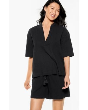 Aqua Club Gauze Popover Shirt Shirt Cover-up - Black