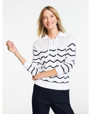 Talbots Flame Stitch Johnny Collar Pullover Jumper - White