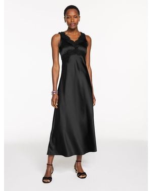 Talbots Lace Trim Satin Midi Dress - Black