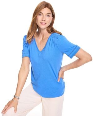 Talbots Lace Trim Short Sleeve Top - Blue