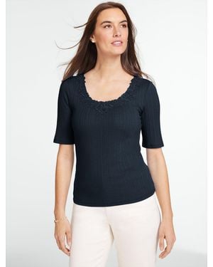 Talbots Lace Trim V-neck Ribbed Top - Blue