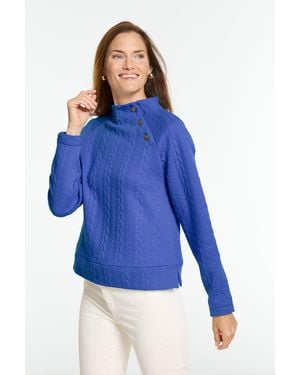Talbots Cable Knit Button Shoulder Sweatshirt - Blue