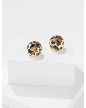 Talbots Leopard Enamel Button Earrings - White
