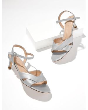 Talbots Talia Metallic Leather Kitten Heel Sandals - White