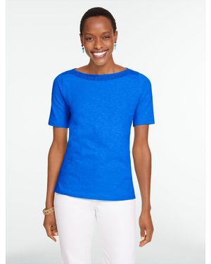 Talbots Crochet Trim Bateau Neck T-shirt - Blue